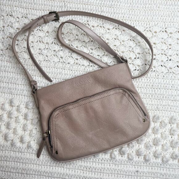 AMERICAN LEATHER CO. Women's Leather Crossbody Bag Light Tan Medium Adjustable - Picture 9 of 10